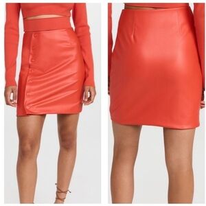Sally LAPOINTE NWT 8 Poppy Red Orange Faux Leather Snap Front Mini Skirt